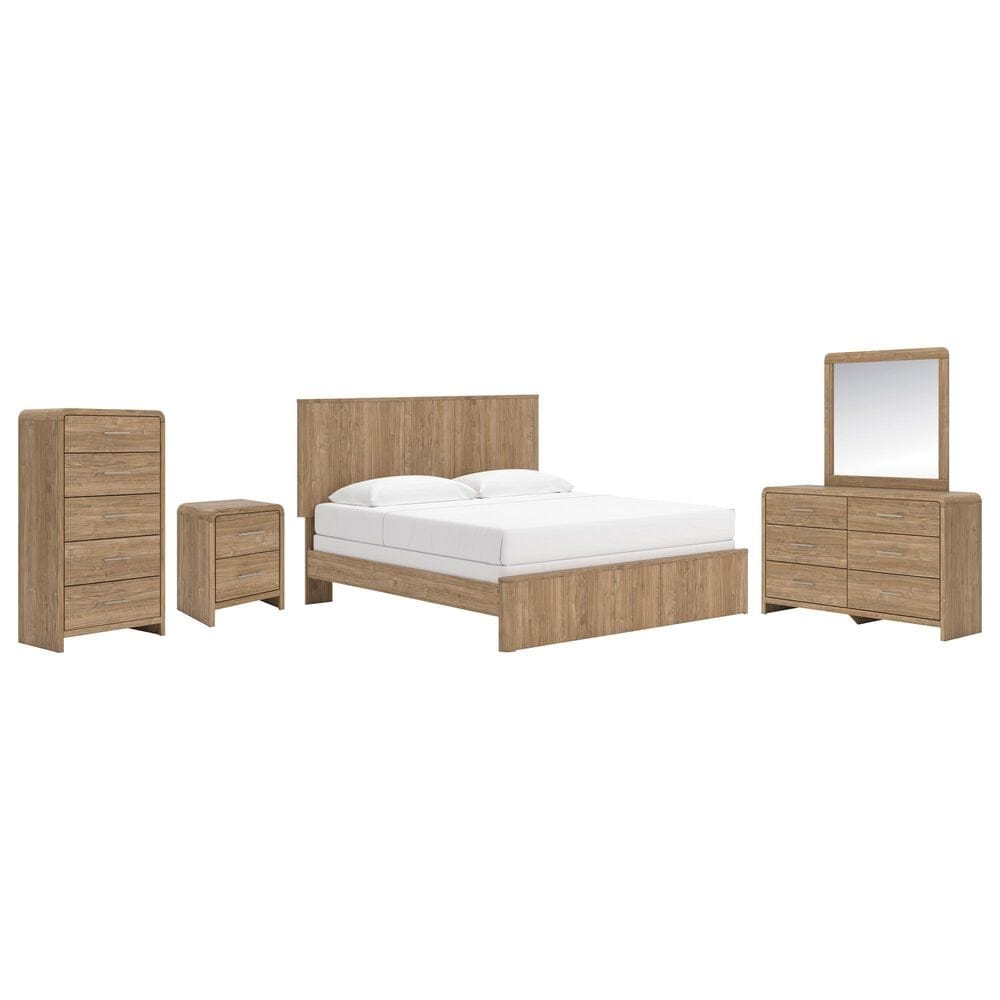 Ashley Gramburg 5 Piece King Panel Bedroom Set in Warm Brown, , large