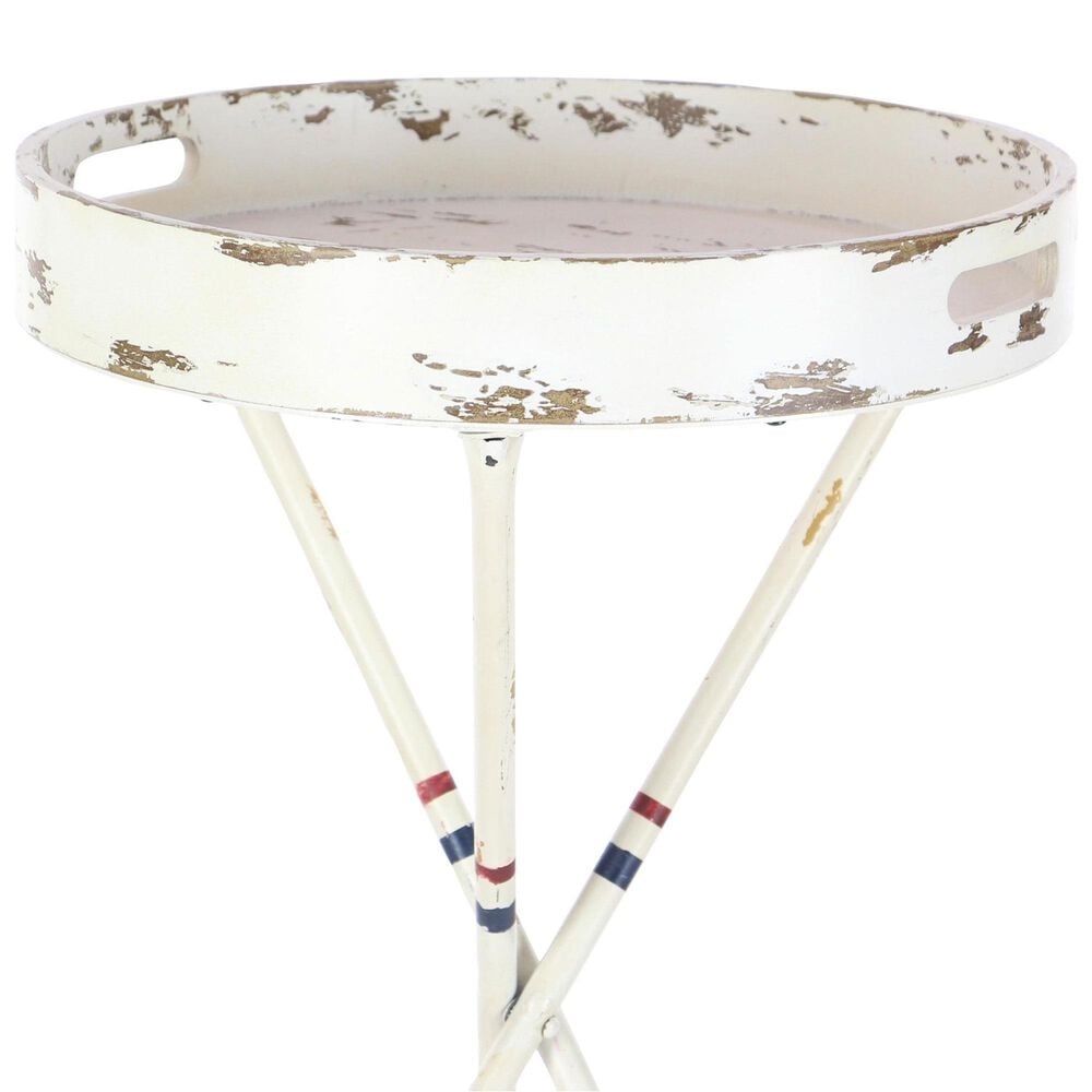 Maple and Jade Striped Paddle Accent End Table in Distressed White, Navy and Red, , large
