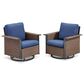 Sunwell Garden Patio Swivel Glider Chair with Brown Frame and Square Armrests in Navy (Set of 2), , large