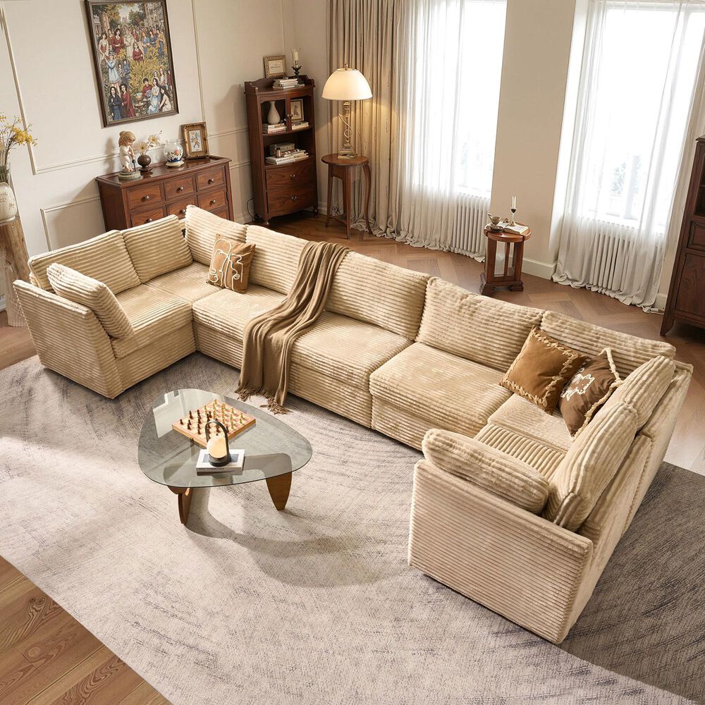 Noviland HOMLUX 7-Piece U-Shaped Mod Sectional in Beige, , large