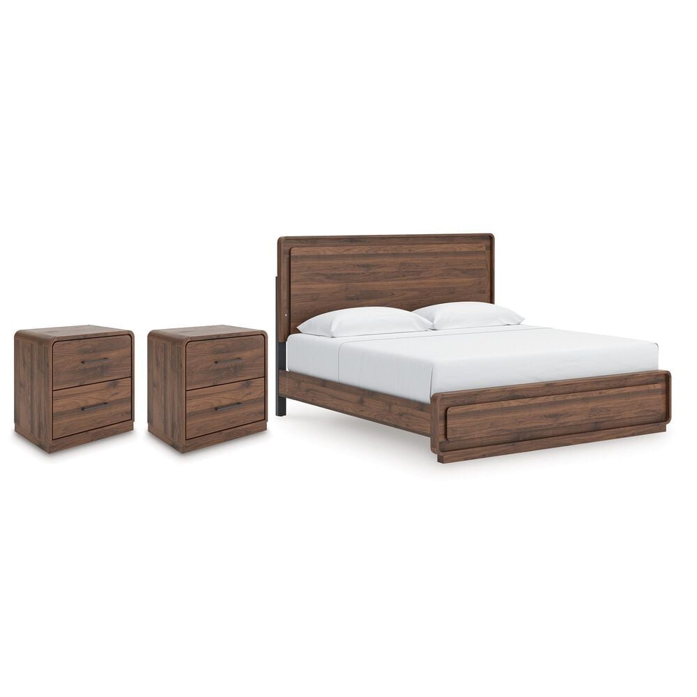 Ashley Fortlorn King Bed with Two Nightstands in Walnut Brown, , large