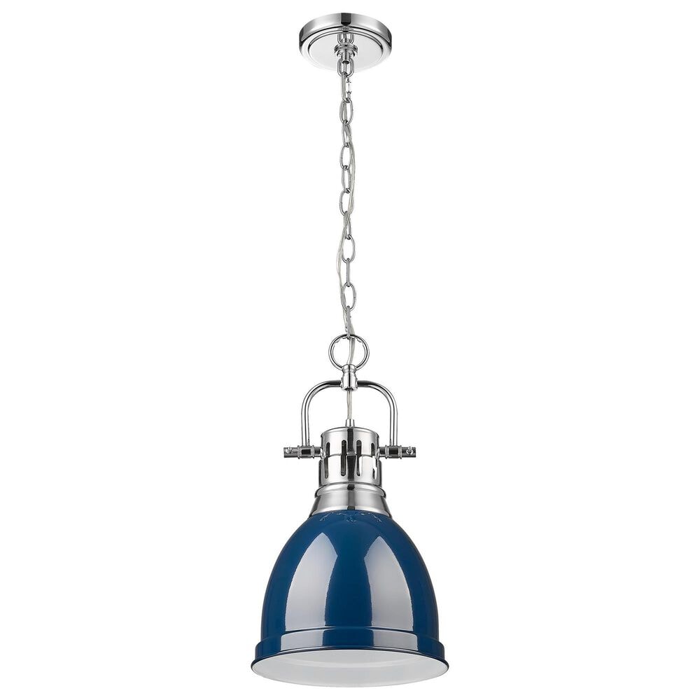 Golden Lighting Duncan 1-Light Small Pendant with Chain and Matte Navy Shade in Chrome, , large