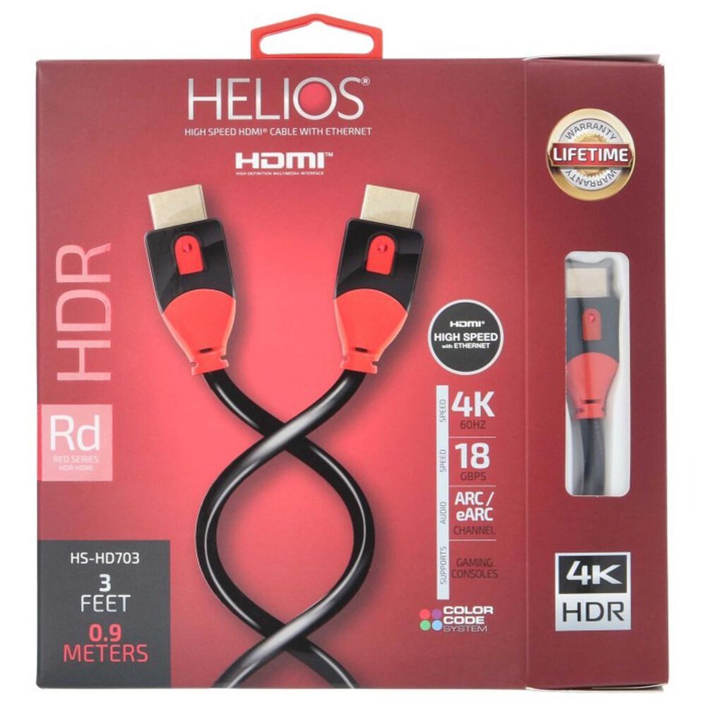 Helios 3 Ft HDMI Cable in Red and Black, , large