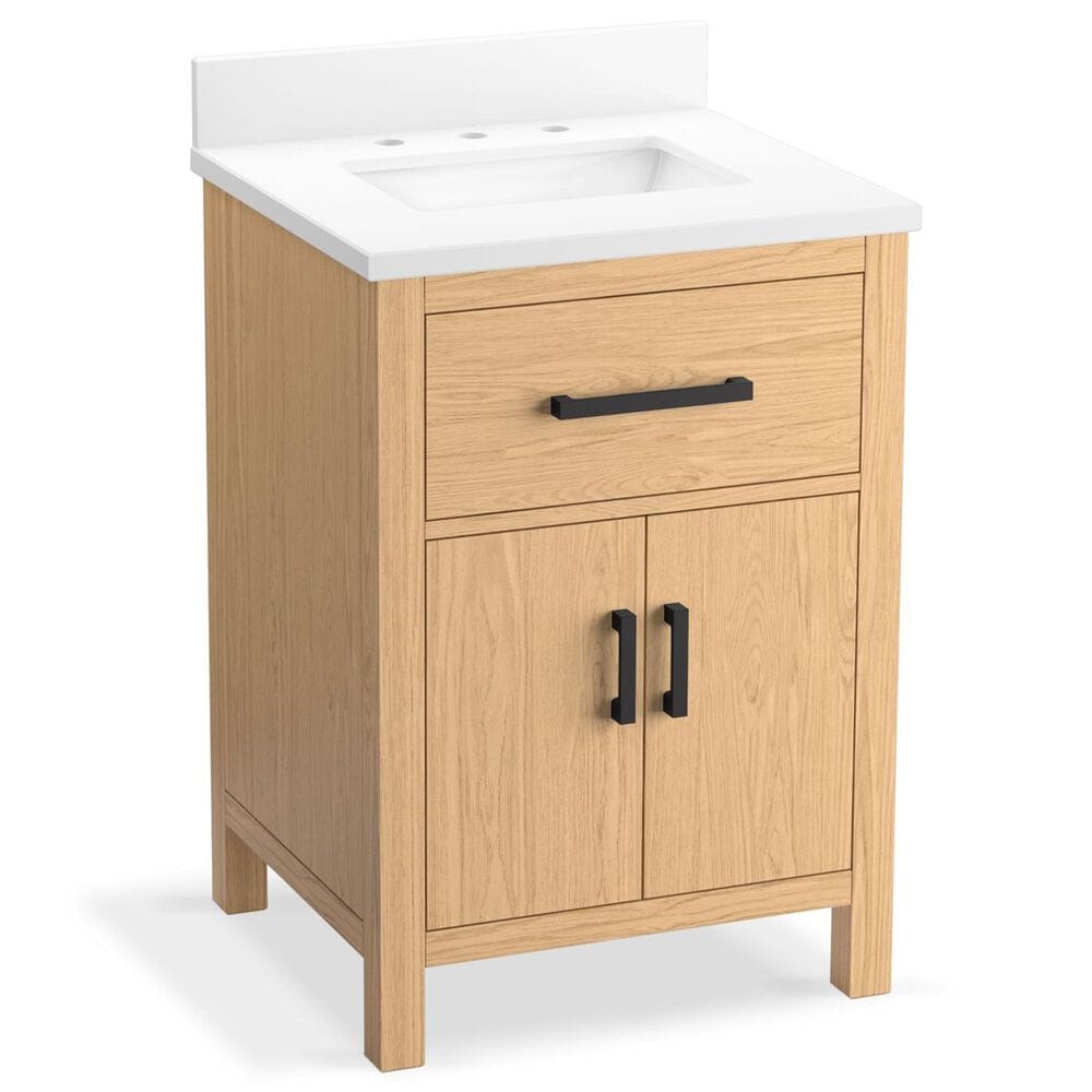 Kohler Kresla 24" Single Bathroom Vanity in Light Oak with 3 cm White Quartz Top and Rectangular Sink, , large