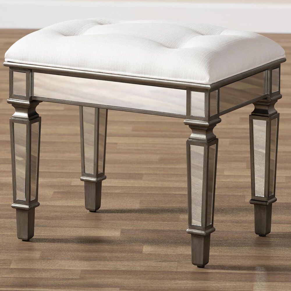 Baxton Studio Marielle Ottoman Vanity Bench in Mirror, , large
