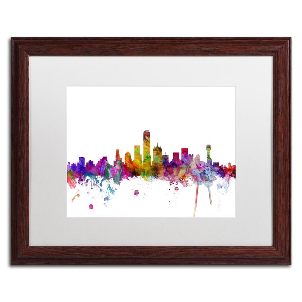 Timberlake Michael Tompsett "Dallas Texas Skyline" Matted Brown Framed Art 16x20, , large