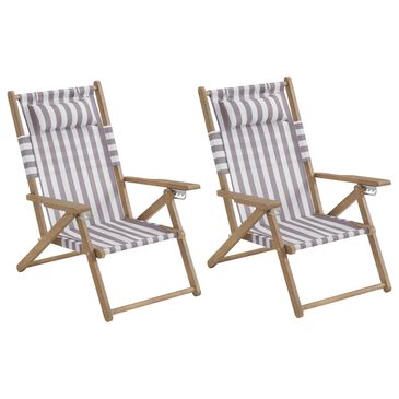 Timberlake Patio Folding Beach Chair in Taupe Stripe (Set of 2), , large
