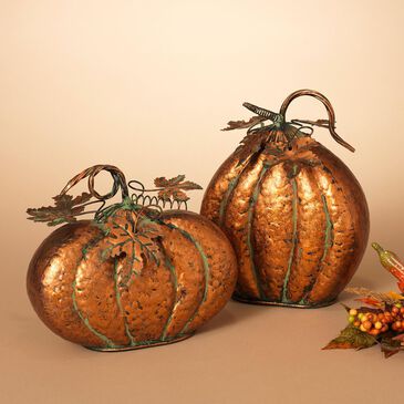 The Gerson Company 9.25" Metal Harvest Pumpkin Figurines in Orange, , large