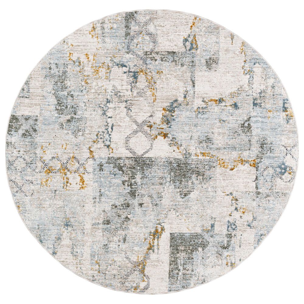 Surya Dresden Taupe, Off-White, Dusty Sage, Deep Teal, Light Gray, Mustard and Ink Blue 5'3" Round Area Rug, , large