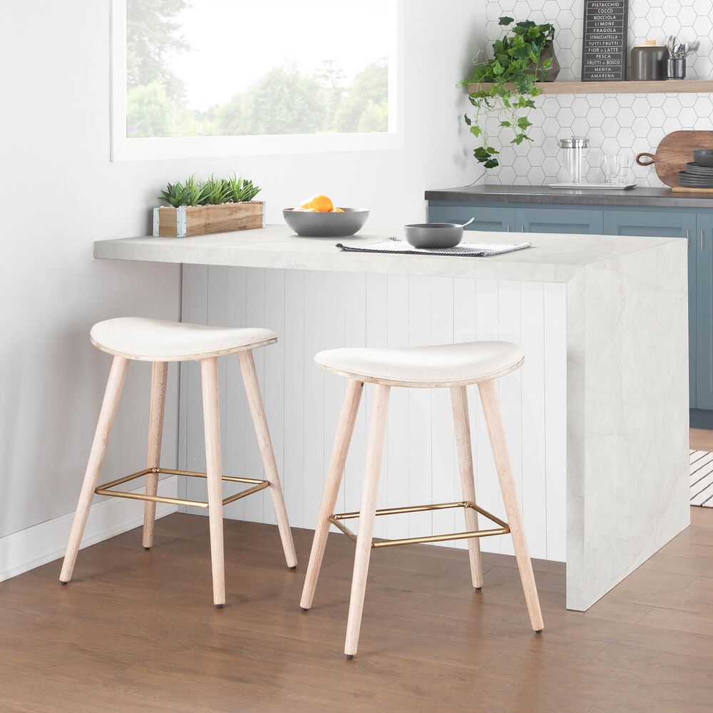 Lumisource Saddle 26&quot; Counter Stool in Cream/White Washed/Gold &#40;Set of 2&#41;, , large