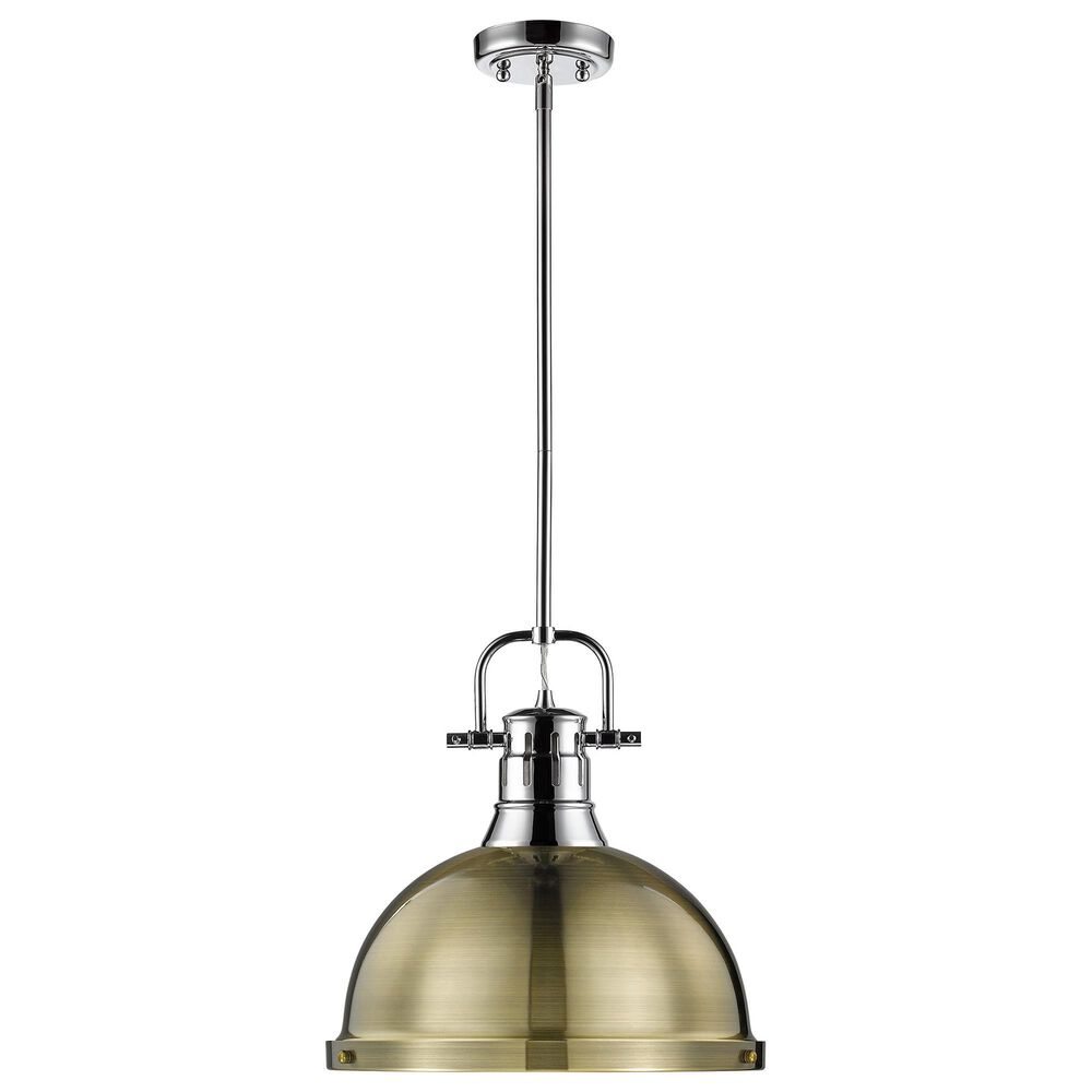 Golden Lighting Duncan 1-Light Pendant with Rod and Aged Brass Shade in Chrome, , large