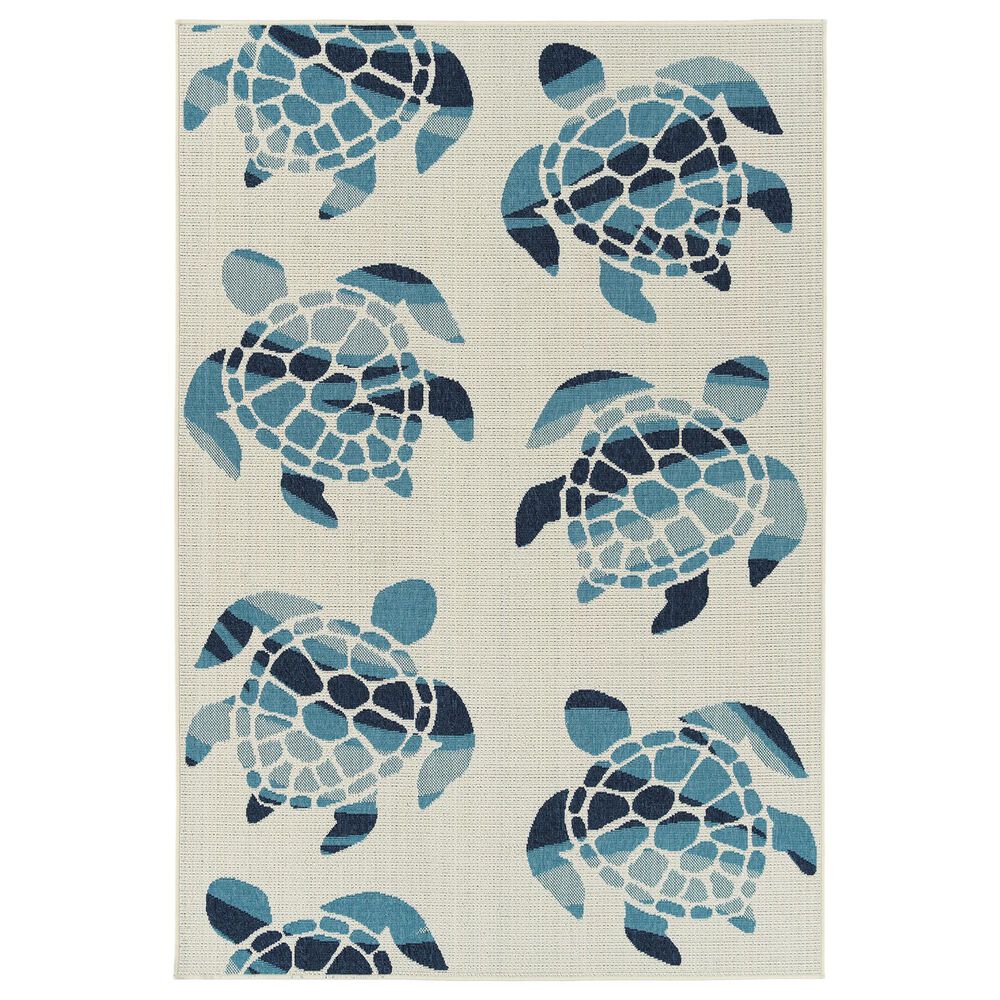 Kaleen Rugs Amalie 1"9" x 3" Ivory, Light Blue and Navy Indoor/Outdoor Area Rug, , large