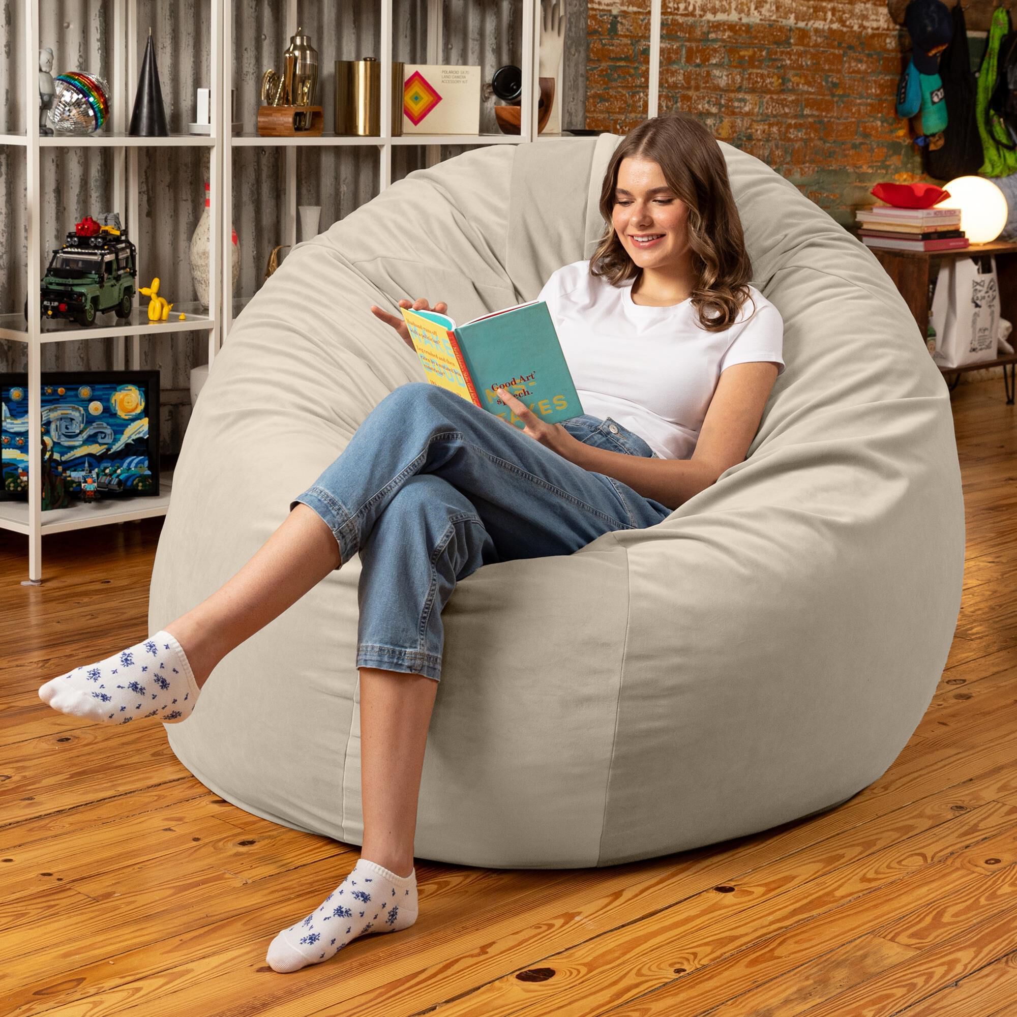 Jaxx Cocoon 6' Oversized Bean Bag Chair in Ivory