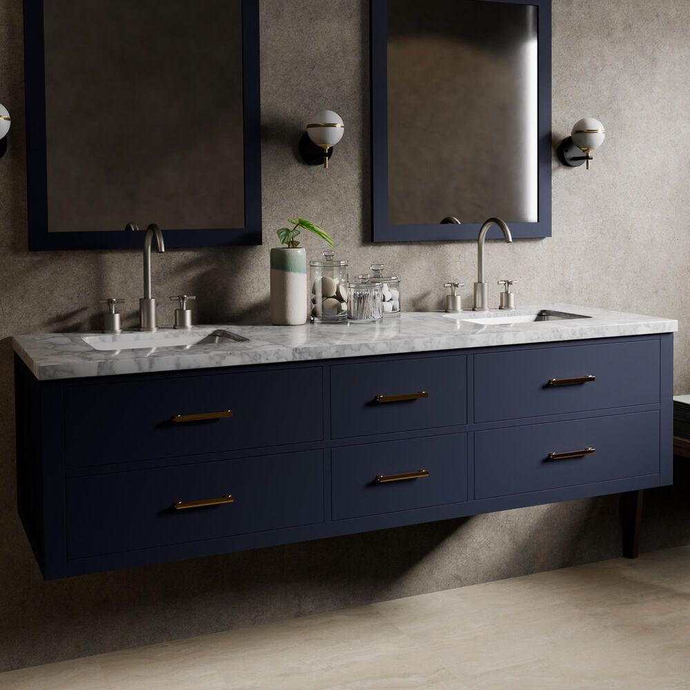 Lexora Home Castor 72" Double Bathroom Vanity in Blue with 2 cm White Carrara Marble Top and Rectangular Sinks, , large