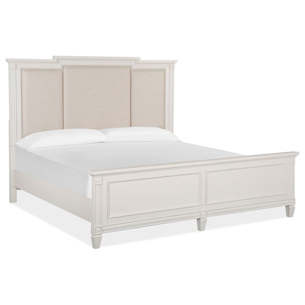 Nicolette Home Willowbrook King Panel Bed with Upholstered Headboard with Dresser, Chest, and Two Nightstands in Egg Shell White, , large