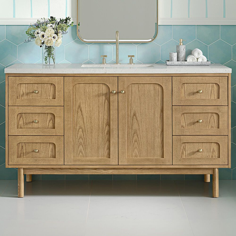 James Martin Vanities Laurent 60&quot; Single Bathroom Vanity in Light Natural Oak with 3 cm Lime Delight Quartz Top and Rectangular Sink, , large