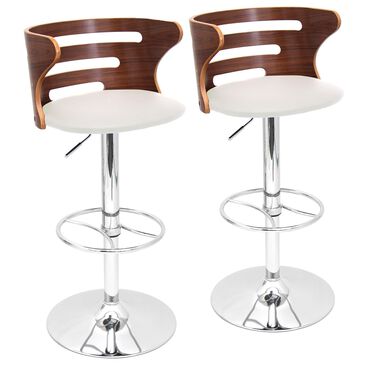 Lumisource Cosi 18.25" Adjustable Swivel Barstool with Cream Cushion in Walnut and Chrome (Set of 2), , large