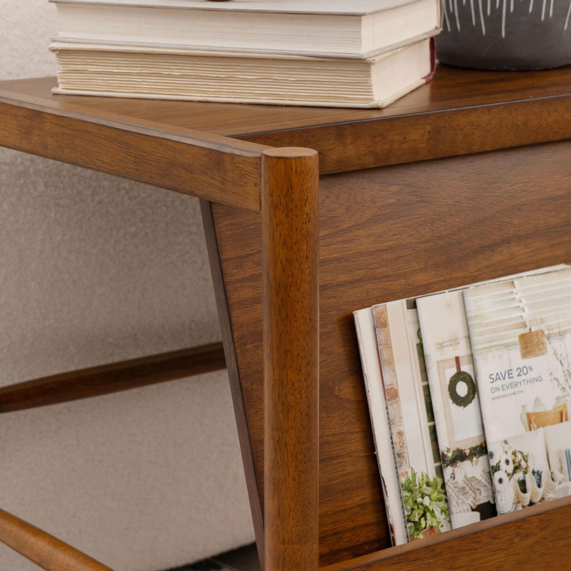 Linon Home Decor Flanagan Magazine Rack in Walnut