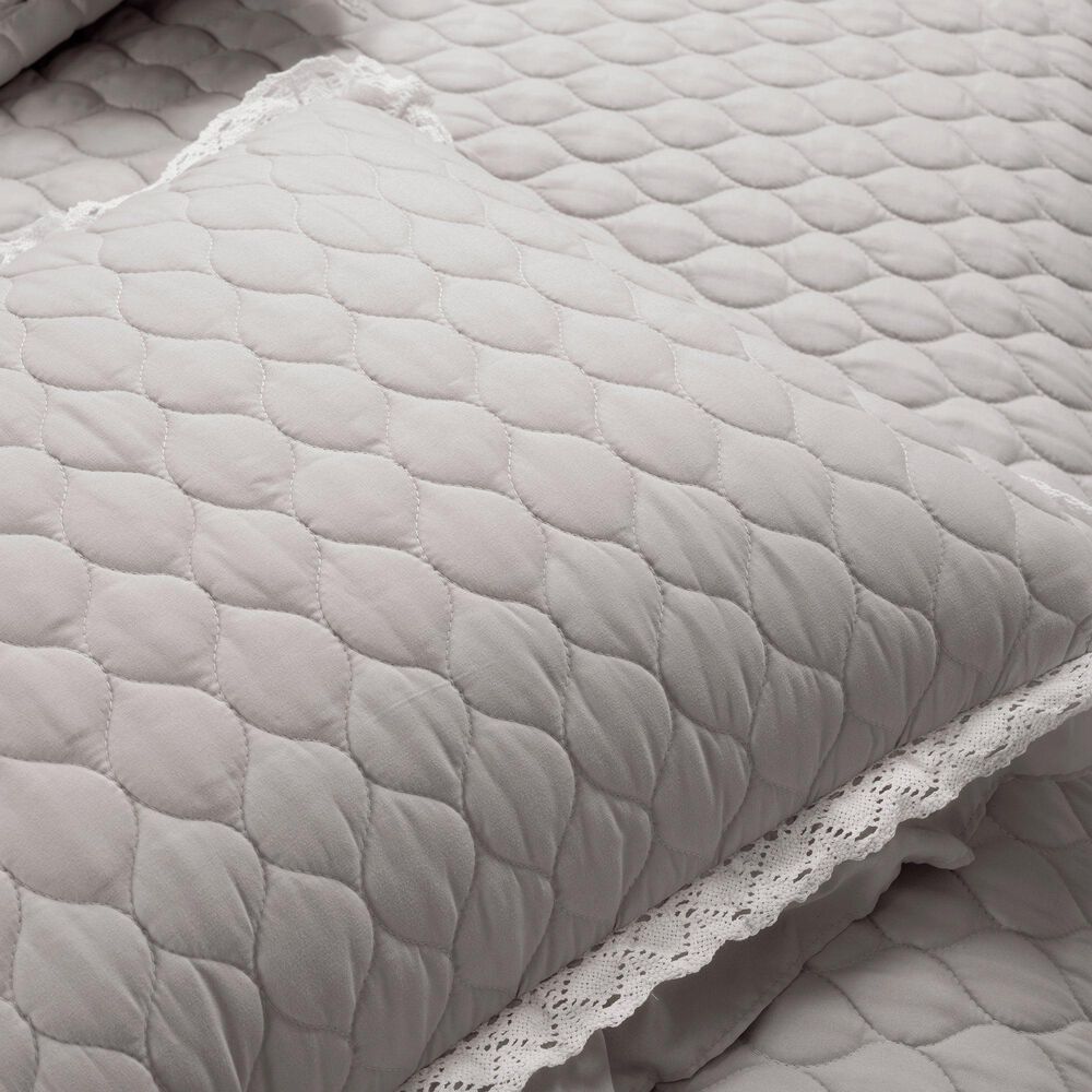 Triangle Home Fashions Ella Ruffle Lace 3-Piece Queen Quilt Set in Light Gray, , large