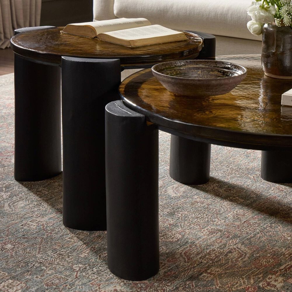 Four Hands Rover Nesting Table in Amber Cast Glass and Black Antique, , large