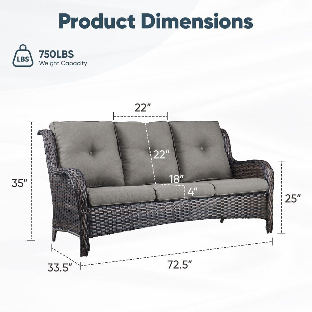 Sunwell Garden Outdoor Sofa with Brown Rattan in Grey, , large
