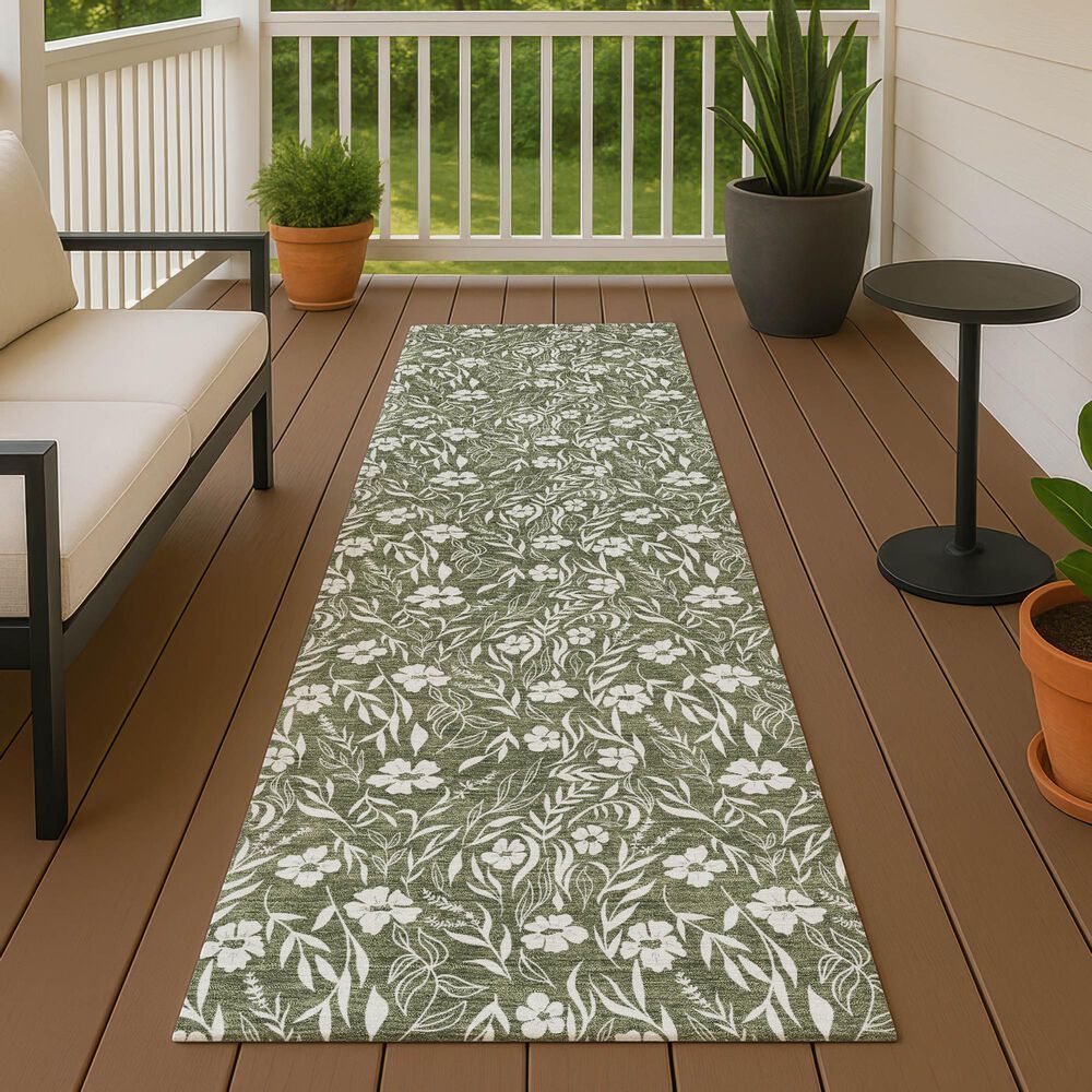 Dalyn Rug Company Soft Essentials Floral Olive 2'3" x 7'6" Indoor/Outdoor Runner, , large