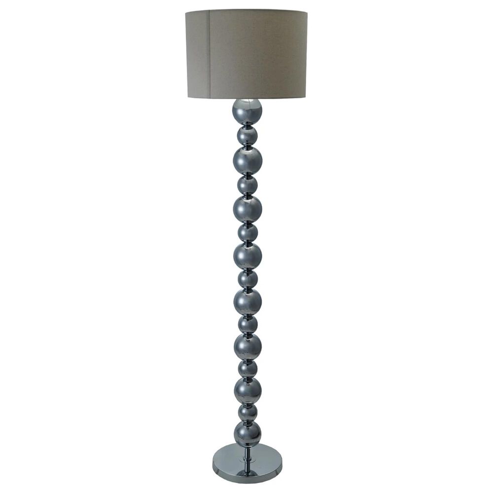 Teak Interiors Metal Stacked Ball Floor Lamp with Linen Shade and Inline Switch in Chrome, , large