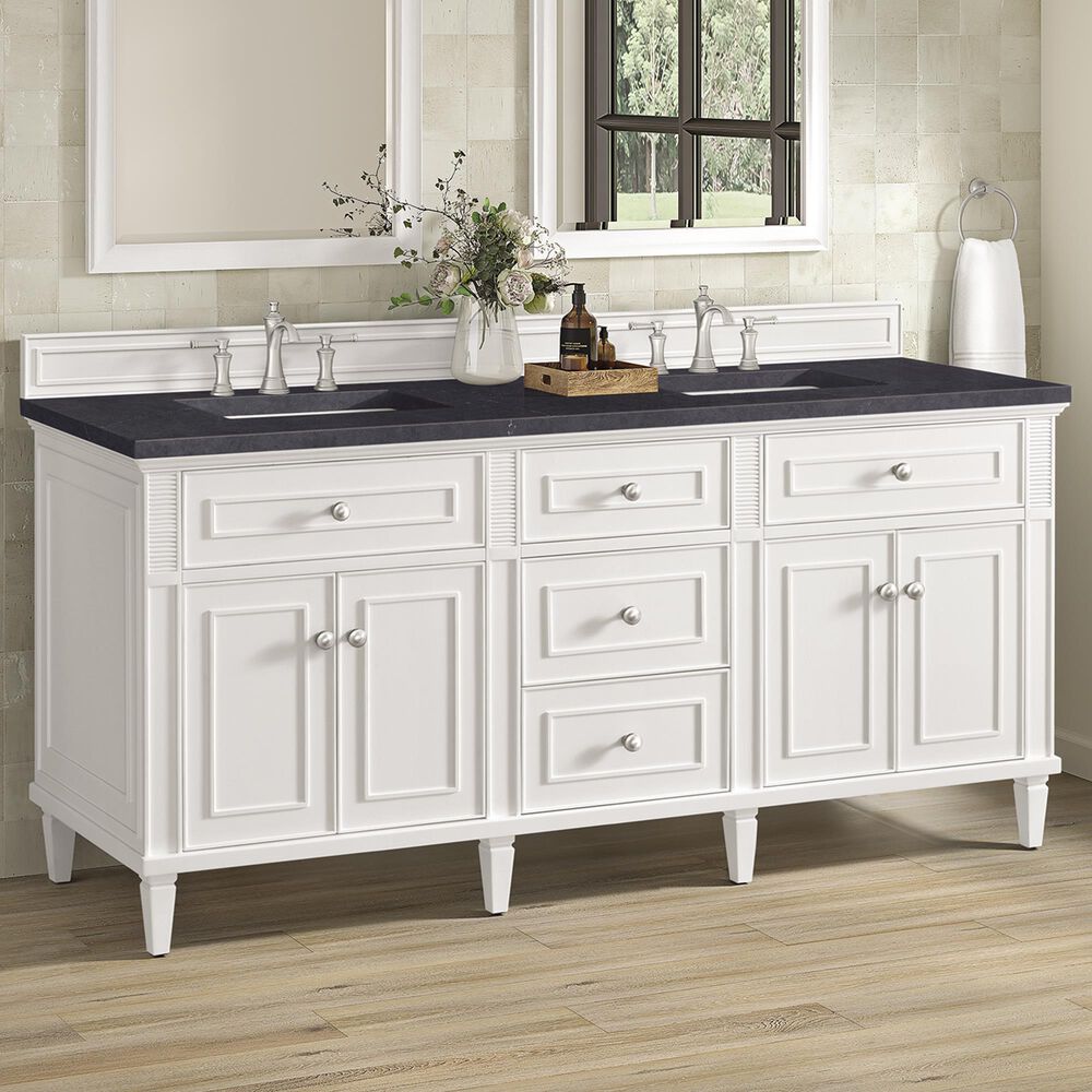 James Martin Vanities Lorelai 72&quot; Double Vanity in Bright White with 3 cm Charcoal Soapstone Quartz Top, , large