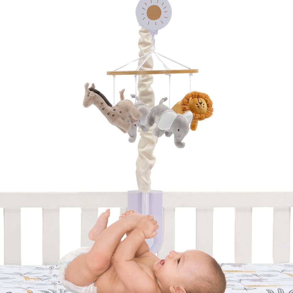 Lambs and Ivy Jungle Adventure Musical Baby Crib Mobile in Gray, Taupe and White, , large