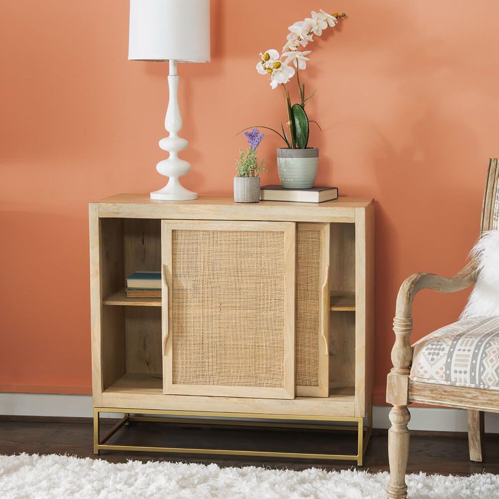 37B Urban Boho Raphael Cabinet with Two Sliding Doors in Natural and Gold, , large