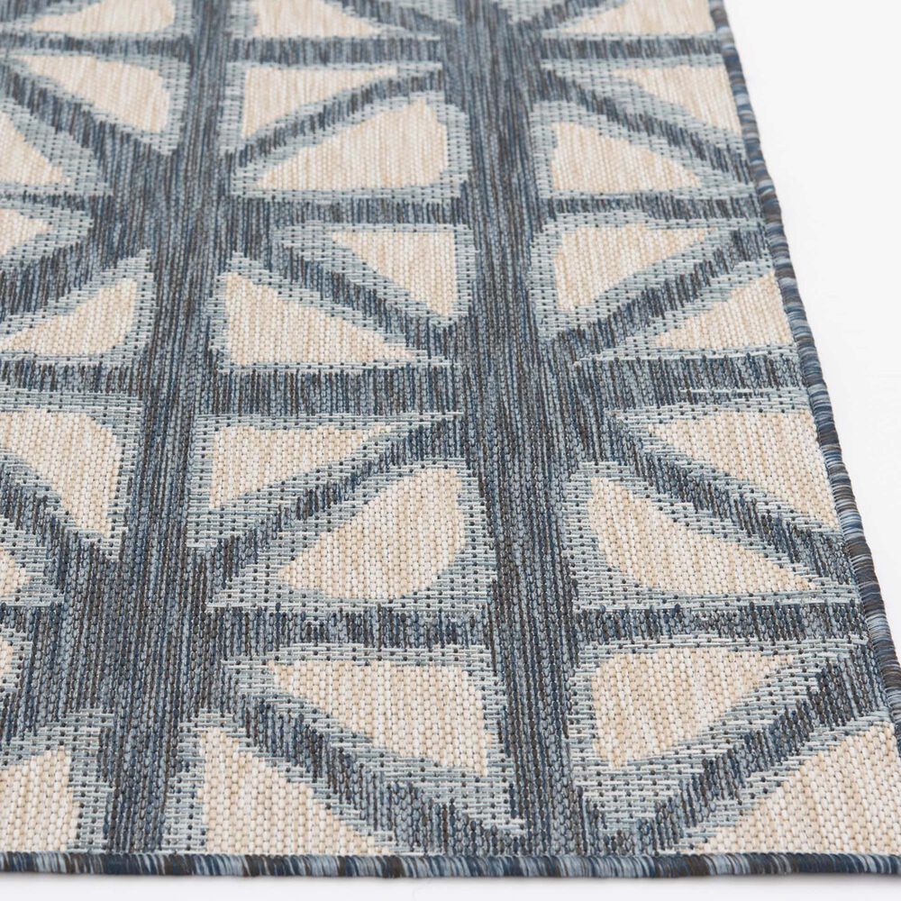 Central Oriental Melbourne Shibori Squares Vanilla and Lagoon 6'6" x 9'6" Area Rug, , large