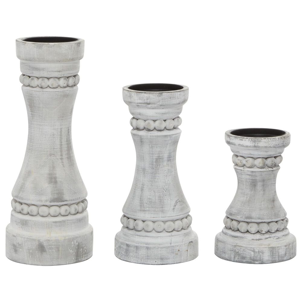 Maple and Jade Farmhouse Candle Holder with Accent Balls in Grey (Set of 3), , large