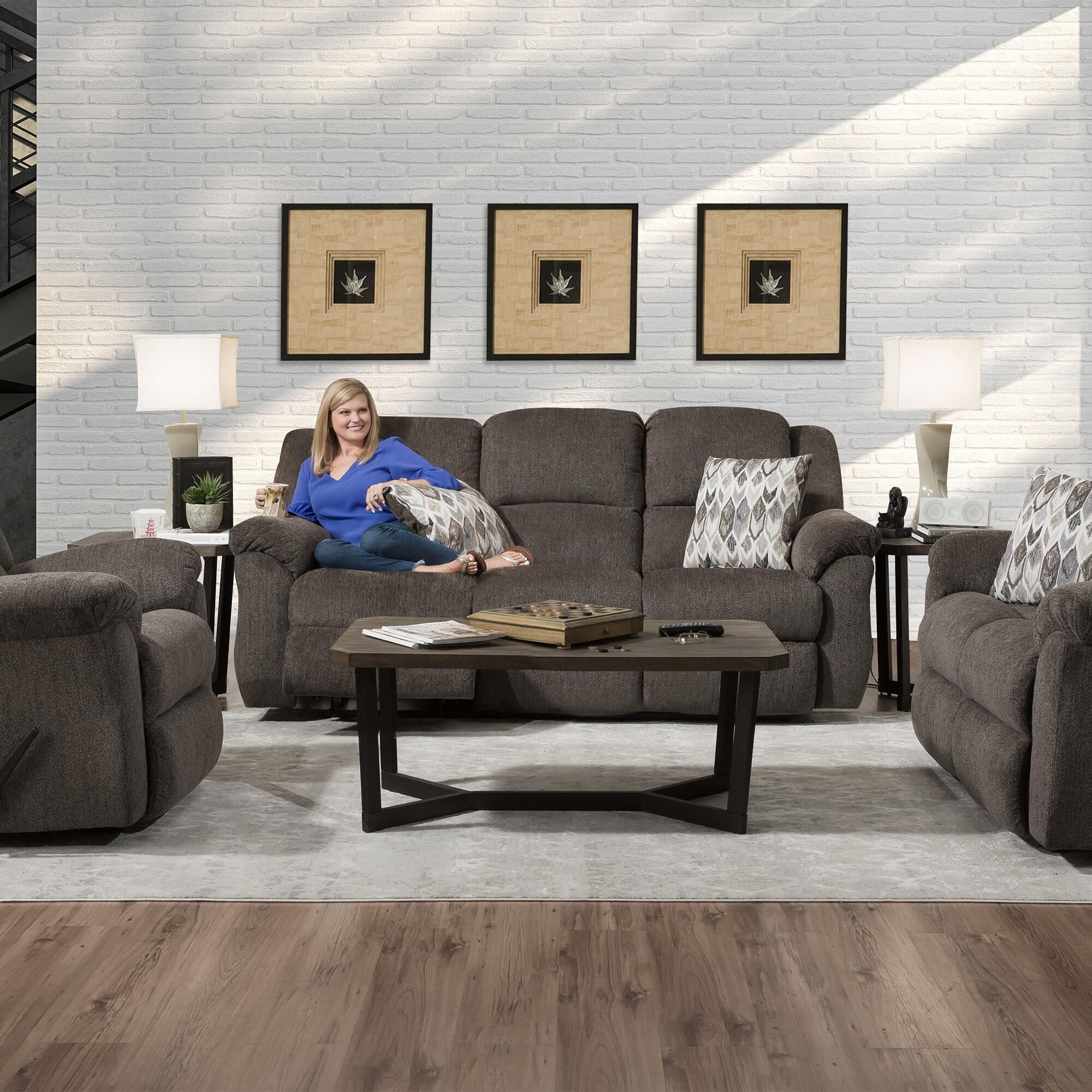HomeStretch Newport Manual Reclining Sofa in Clove NFM