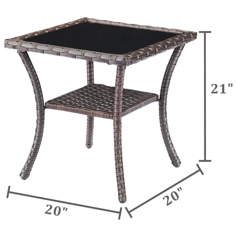 Sunwell Garden 20" Patio Square Side Table with Frosted Glass Top in Brown, , large