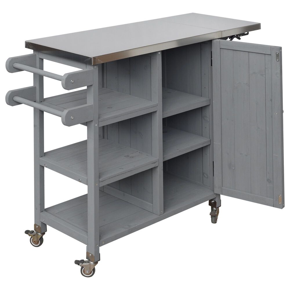 Hearth and Haven Outdoor Kitchen Island Cart with Stainless Steel Top and Lockable Wheels in Gray, , large