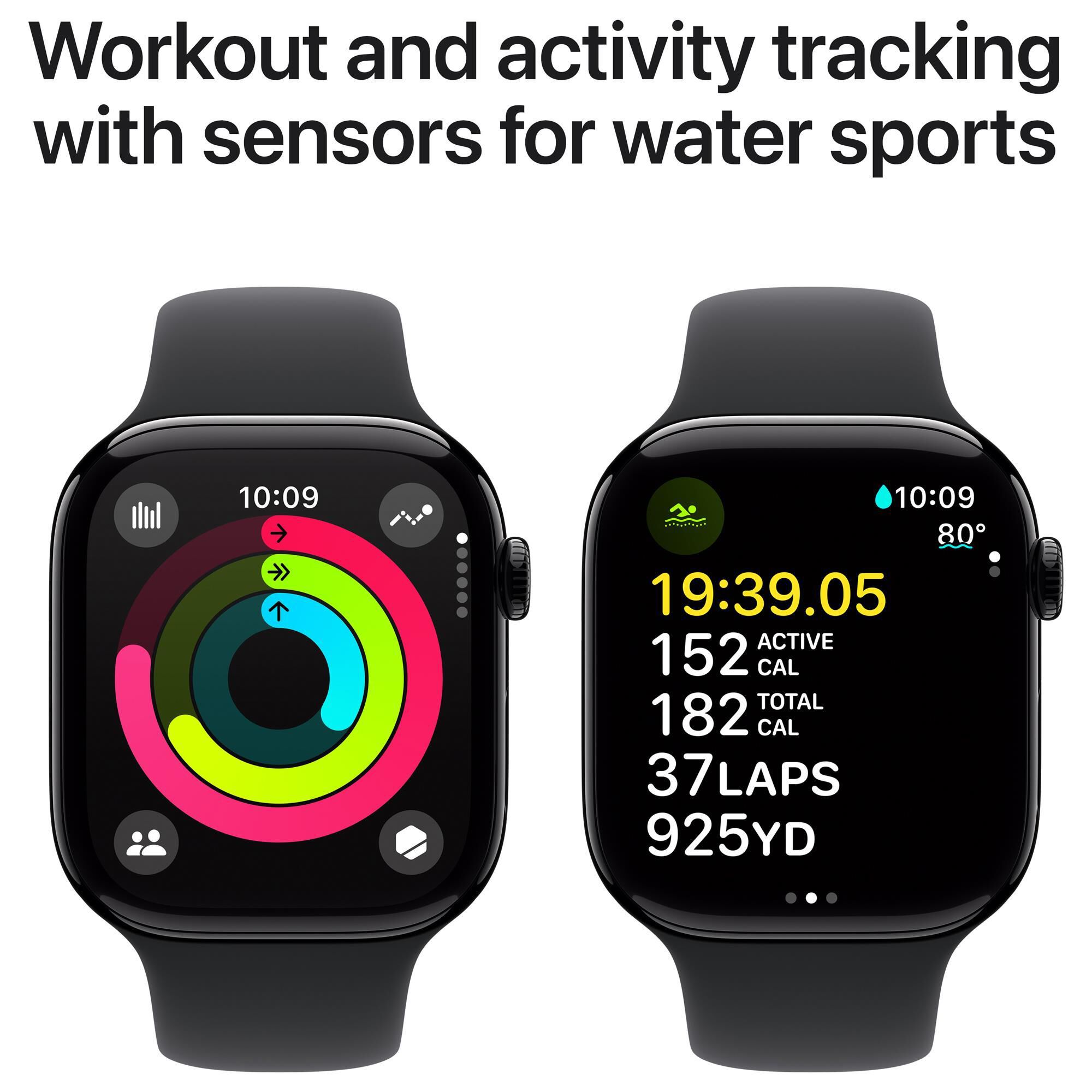 Apple Watch Series 10 GPS Cellular 46mm Jet Black Aluminum Case with Black Sport Band S M NFM