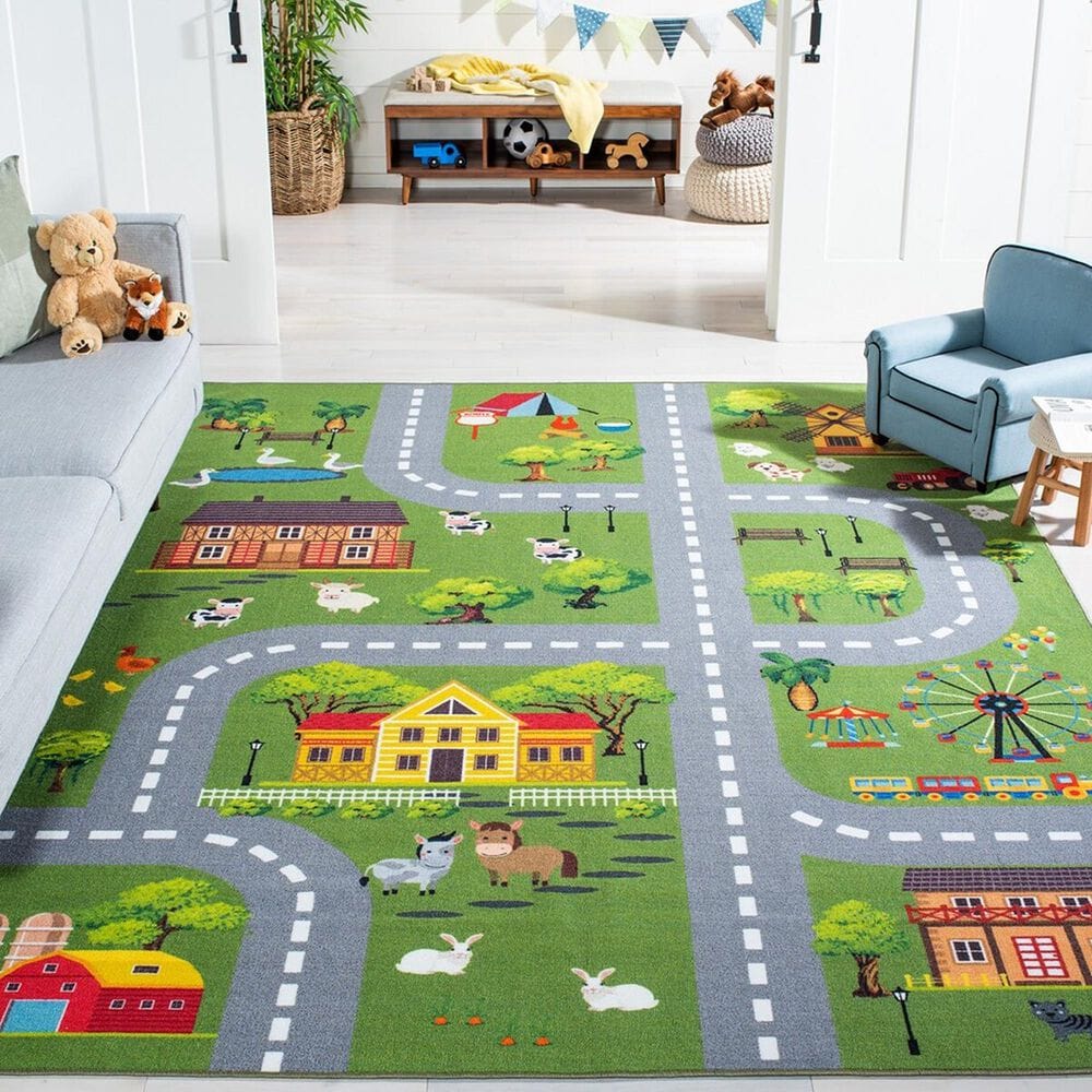 Safavieh Kids Playhouse 6&#39;7&quot; x 9&#39; Dark Green and Light Grey Rug, , large