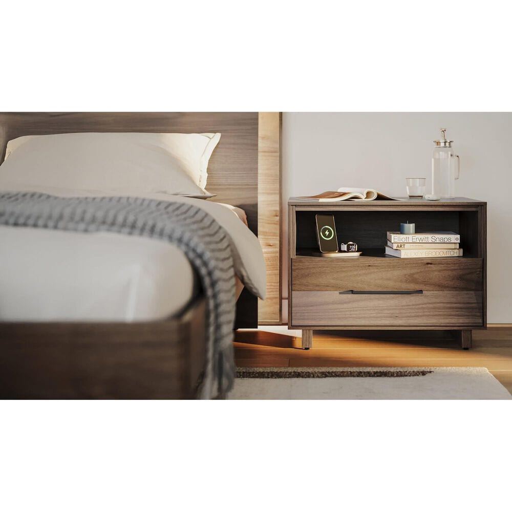 BDI Kava Queen Platform Bed and Two Nightstands in Natural Walnut, , large