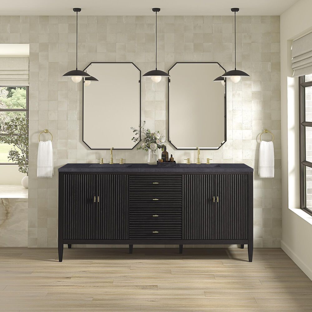 James Martin Vanities Myrrin 72&quot; Double Vanity in Carbon Oak with 3 cm Charcoal Soapstone Quartz Top, , large