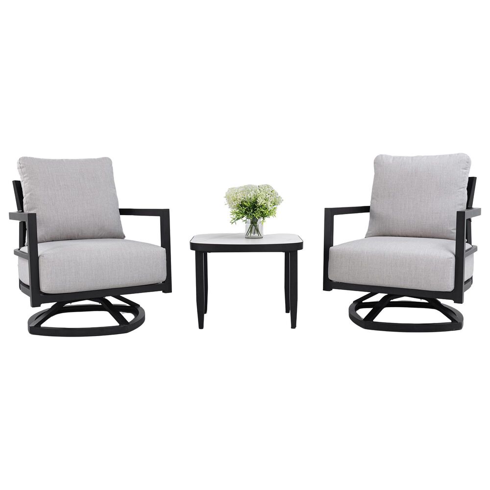 Hearth and Haven 3-Piece Outdoor Aluminum Swivel Lounge Chair Set with Side Table in Cast Silver, , large