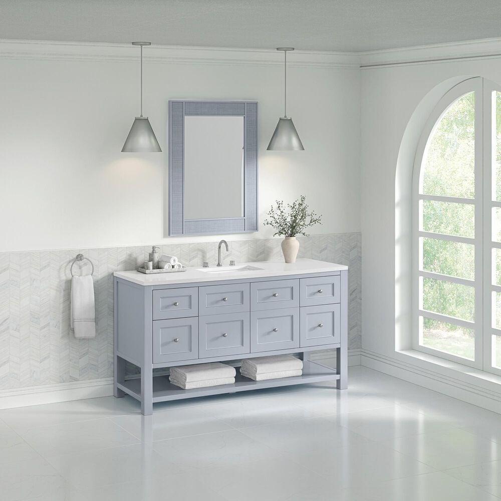 James Martin Vanities Breckenridge 60" Single Bathroom Vanity in Serenity Blue with 3 cm White Zeus Quartz Top and Rectangular Sink, , large