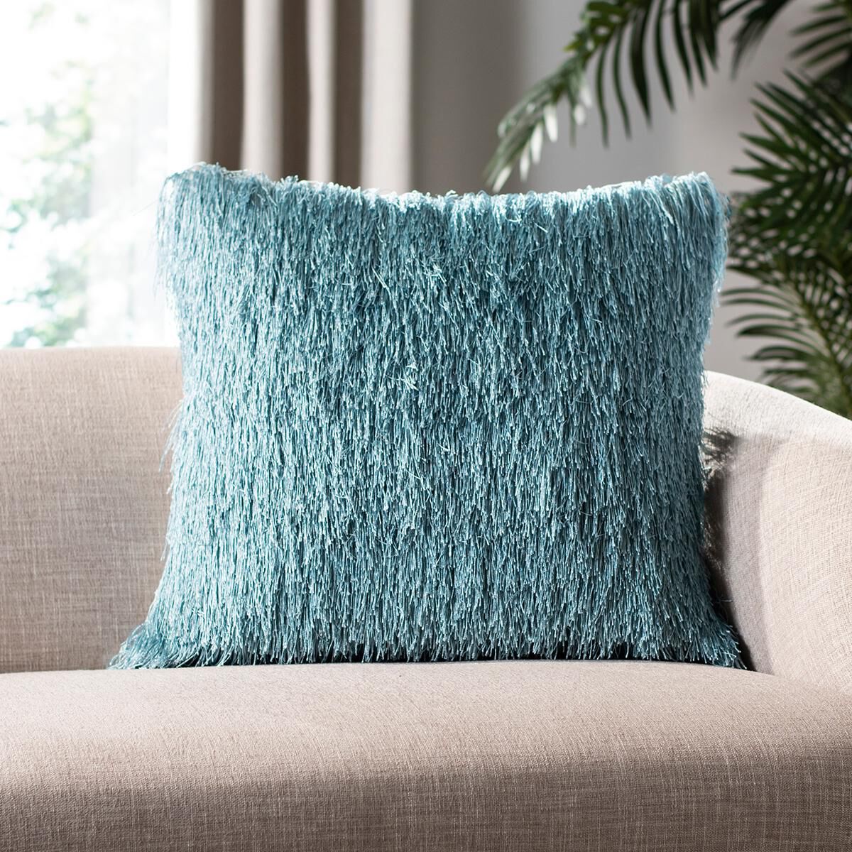 Blue cheap shag pillow