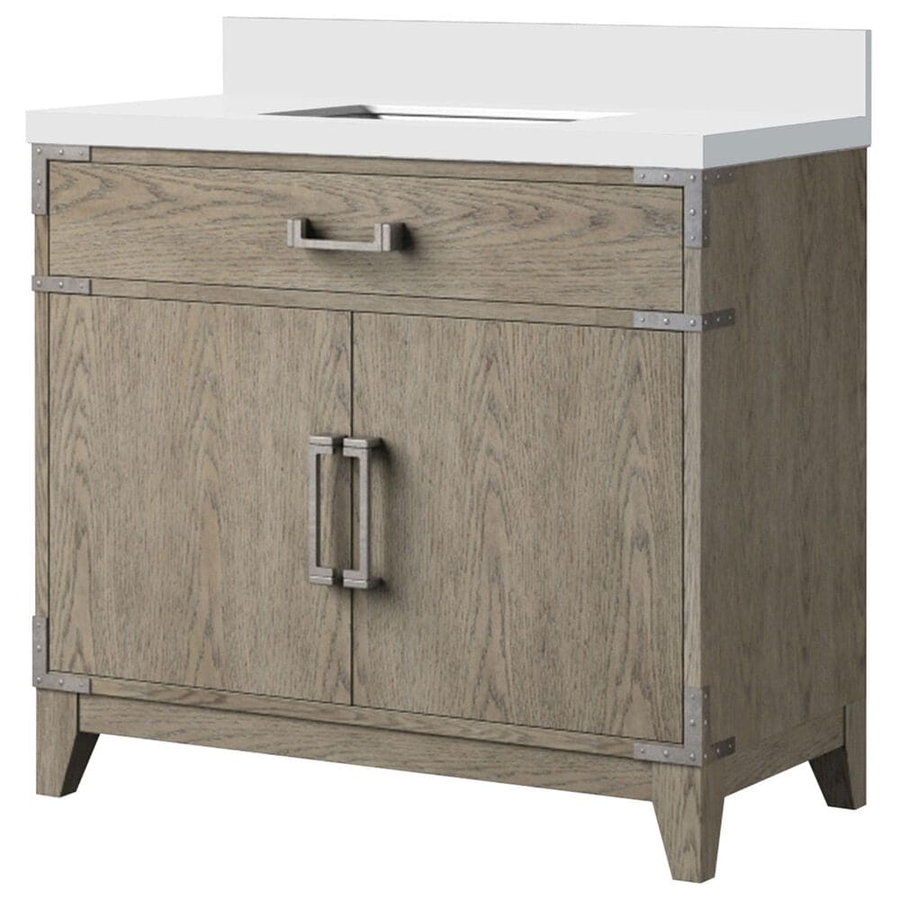 Lexora Home Laurel 36" Single Bathroom Vanity in Grey Oak with White Cultured Marble Top and Rectangular Sink, , large