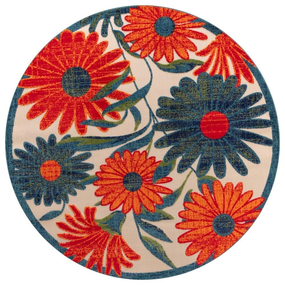 Nourison Aloha ALH33 5"3" Round Ivory and Multicolor Indoor/Outdoor Area Rug, , large