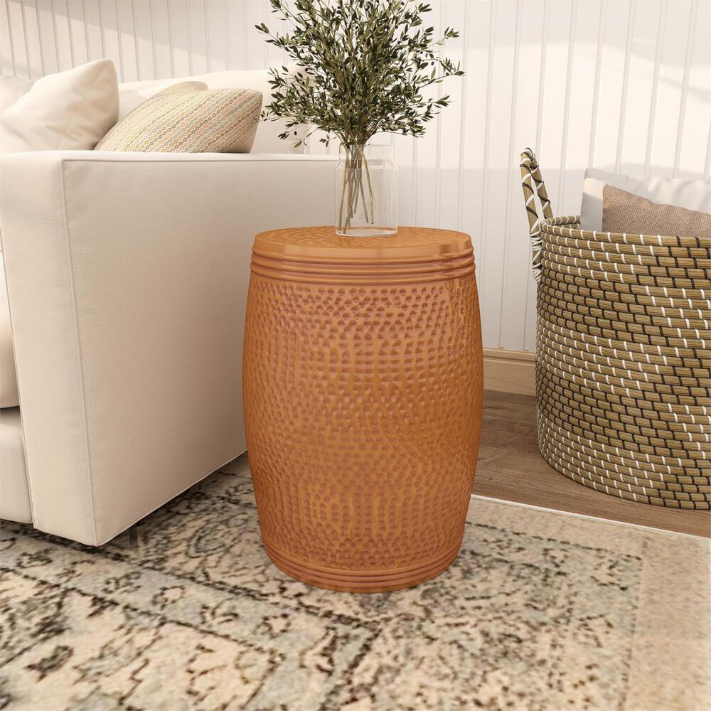 Maple and Jade Handmade Drum Accent End Table in Weathered Copper, , large