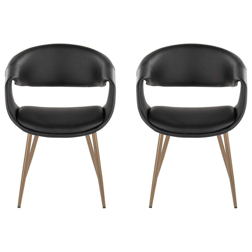 LumiSource Curvo Arm Chair with Black Faux Leather Cushion in Antique Copper (Set of 2), , large