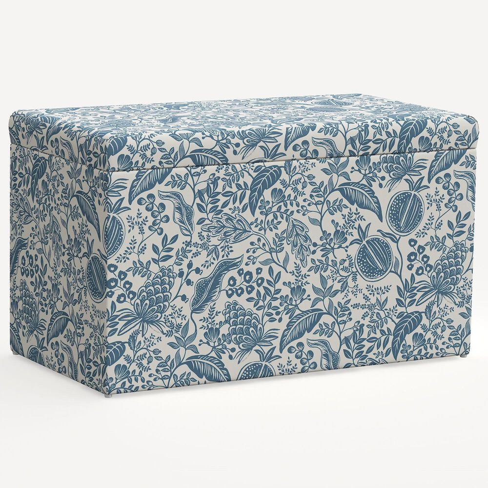 Rifle Paper Co Crafted by Cloth and Company Willie Storage Bench in Peacock Blue/White, , large