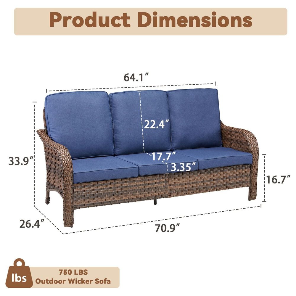Hearth and Haven Outdoor PE Wicker Sofa with Deep Seat Cushions in Blue, , large