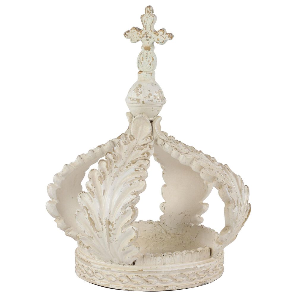 Maple and Jade Royal Crown Sculpture in Matte Antique White, , large