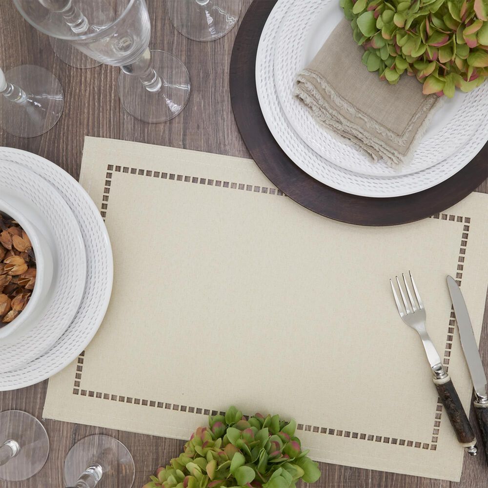 Saro 13" x 19" Laser-Cut Hemstitch Placemat in Ivory, , large